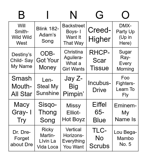 Radio Bingo Class of 1999 Bingo Card