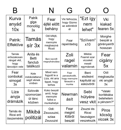 Esküvő Bingo Card