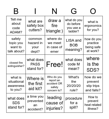 safety bingo Card