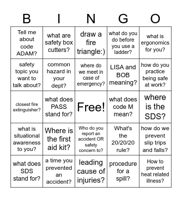 safety bingo Card