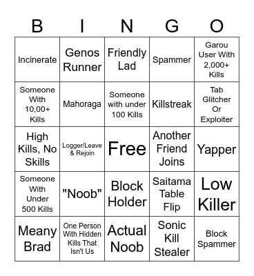 TSBG Bingo!!!!!!!!!!!!!!!!!! Bingo Card