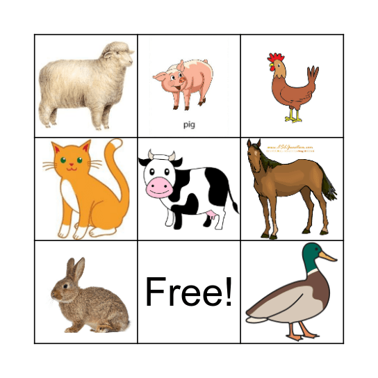 FARM ANIMALS Bingo Card