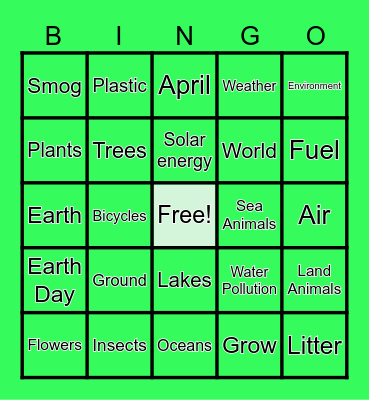 Earth Day Bingo Card