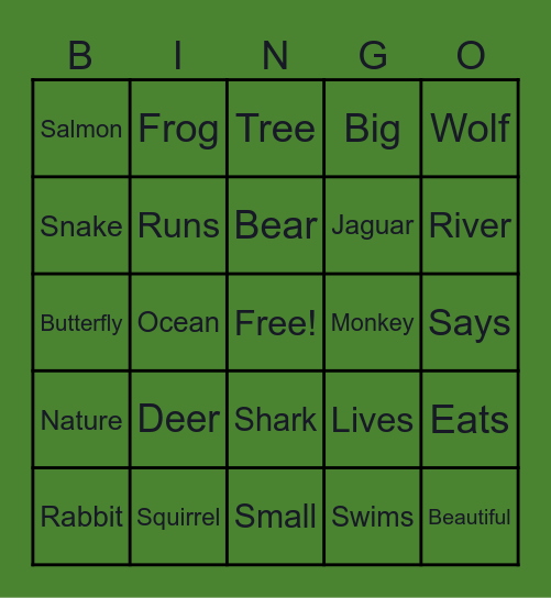 Animales PNW Y CA Bingo Card