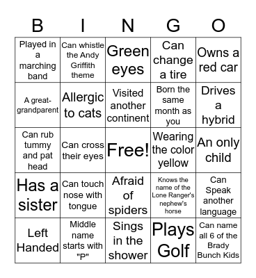 Martin Reunion 2016 Bingo Card