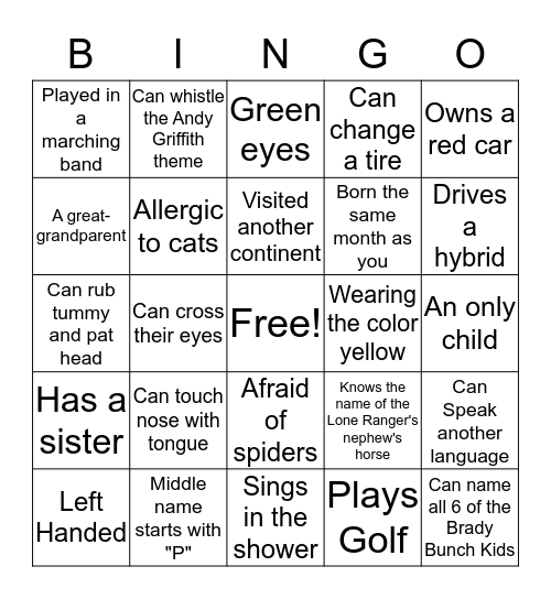 Martin Reunion 2016 Bingo Card