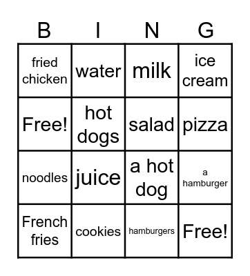 Unit 3_Food Bingo Card