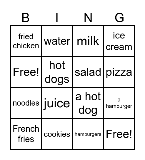 Unit 3_Food Bingo Card