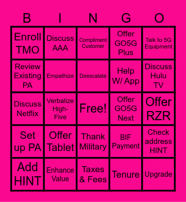 Magenta AF Bingo Card