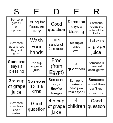 Passover Bingo Card