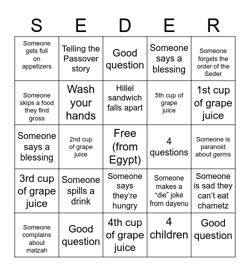 Passover Bingo Card