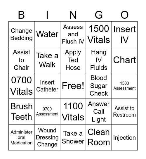 Clinicals Bingo Card