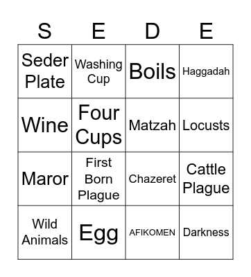 Passover Seder Bingo Card