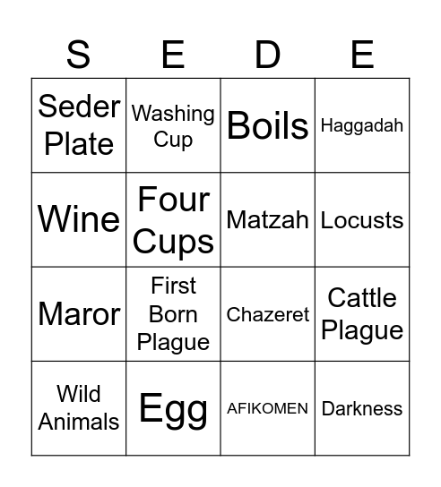 Passover Seder Bingo Card