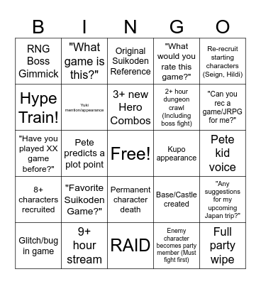 PremierTwo Eiyuden Bingo Card