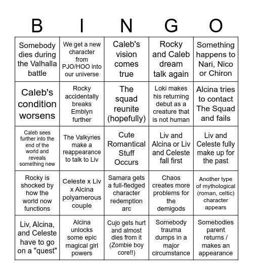 Valhalla / Camp Half Blood Crossover EP Bingo Card