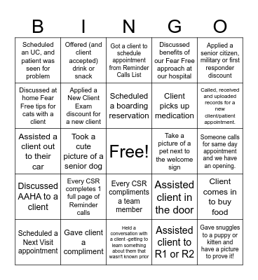Veterinary Receptionist Bingo Card