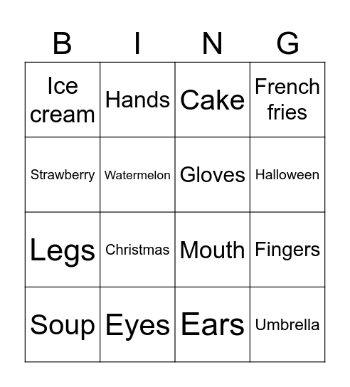 Vocabulary BINGO Card