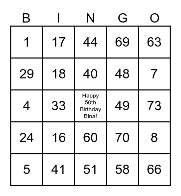 Fun Facts About Bina Bingo Card
