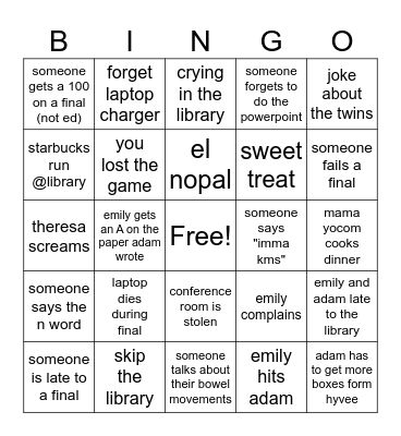 Untitled Bingo Card