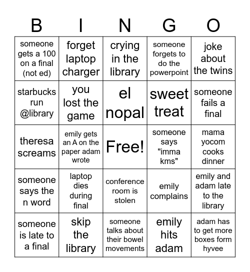 Untitled Bingo Card