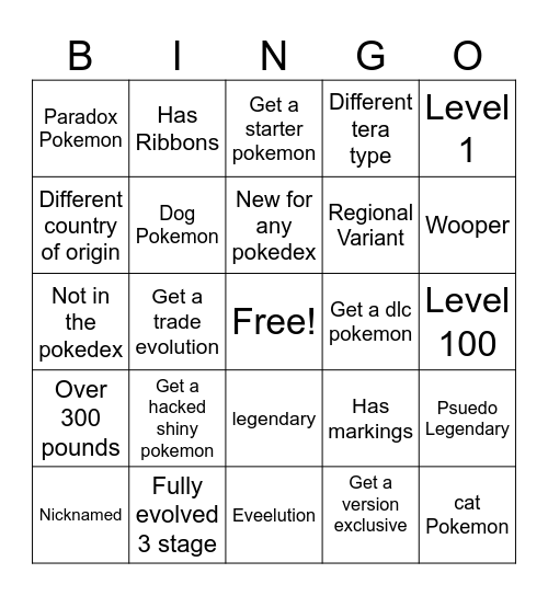 Untitled Bingo Card