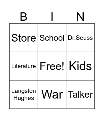 Literature Bingo Card