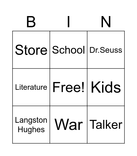 Literature Bingo Card