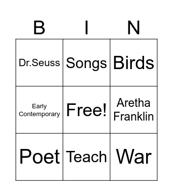 Literature Bingo Card