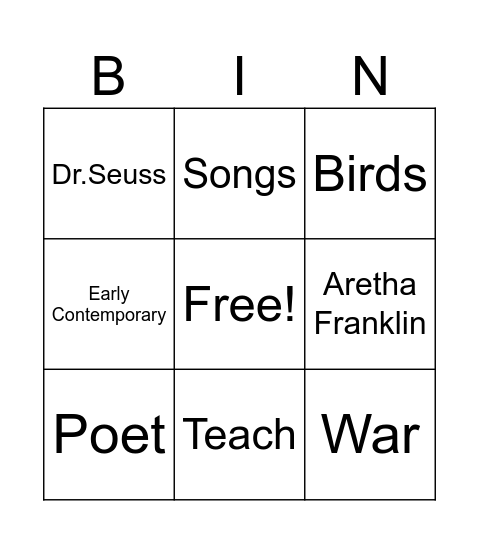 Literature Bingo Card