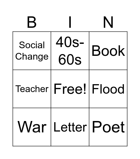 Literature Bingo Card