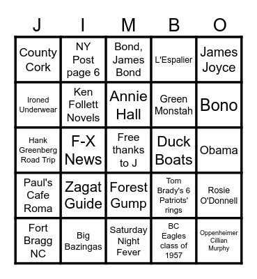 Jimbo's Wonderful Life Bingo Card