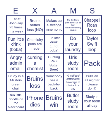 Finals Bingo Card