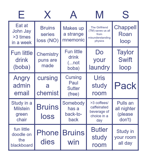 Finals Bingo Card