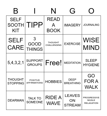 COPING SKILLS Bingo Card