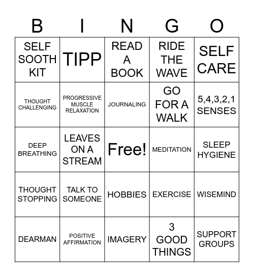 COPING SKILLS Bingo Card