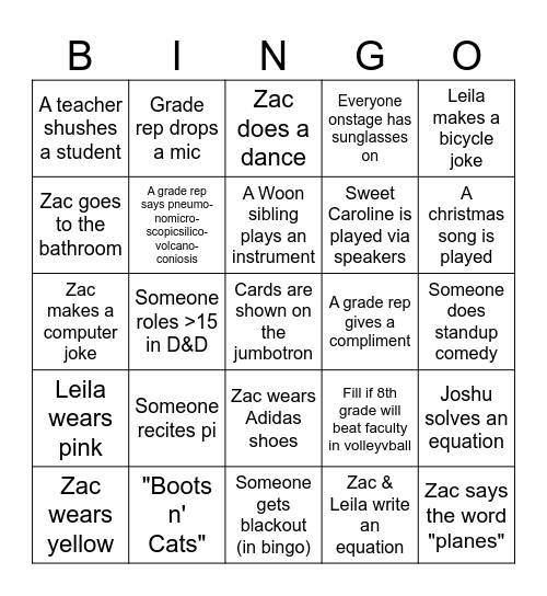 Variation 1 Bingo Card