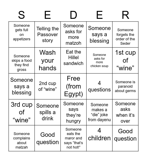 Passover Bingo Card