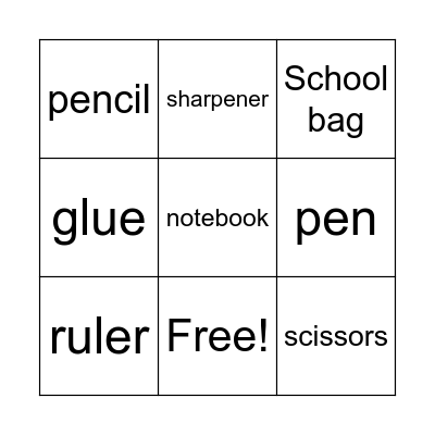 School Objects Bingo Card