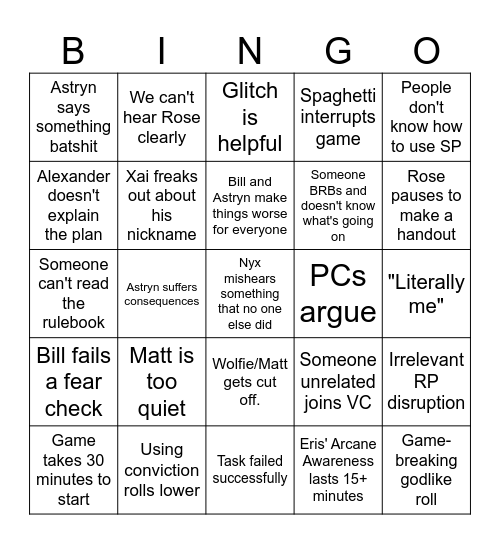 Lost Souls bingo Card