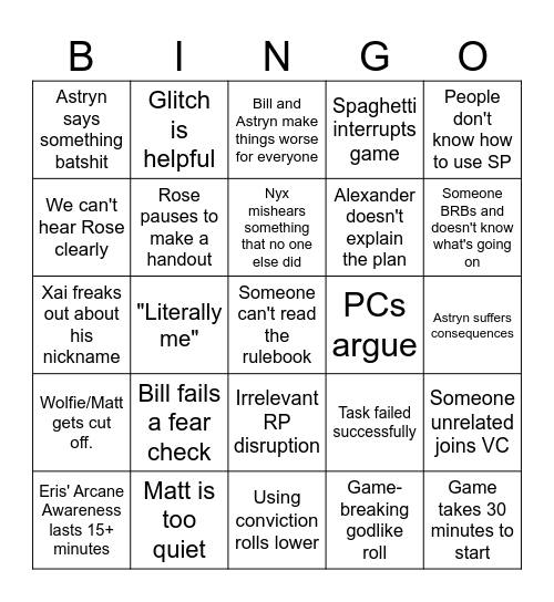 Lost Souls bingo Card