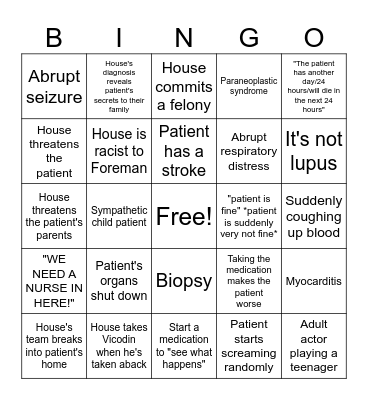 House M.D. Episode Bingo Card