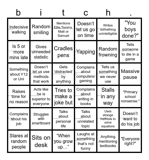 Reginald Schmarr Bingo Sheet Bingo Card