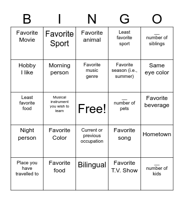 What Do We Have In Common? Bingo Card