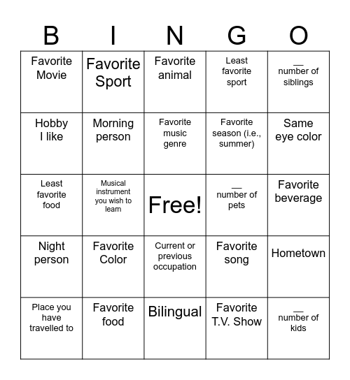 What Do We Have In Common? Bingo Card