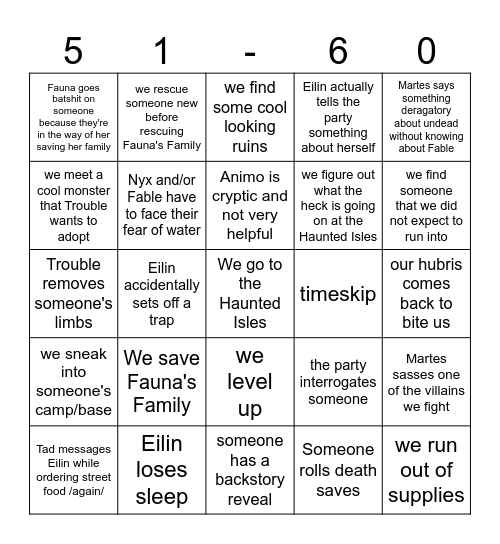 Sessions 51-60 Bingo Card