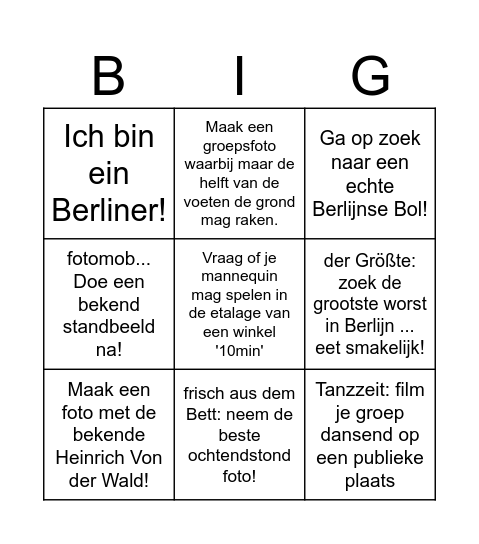 Gotcha Berlin Bingo Card