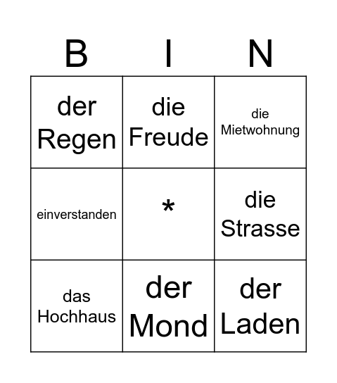 Zuhause Bingo Card