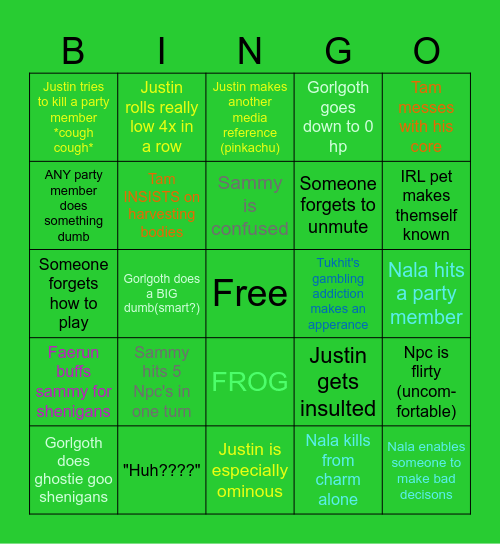 DND Bingo Card