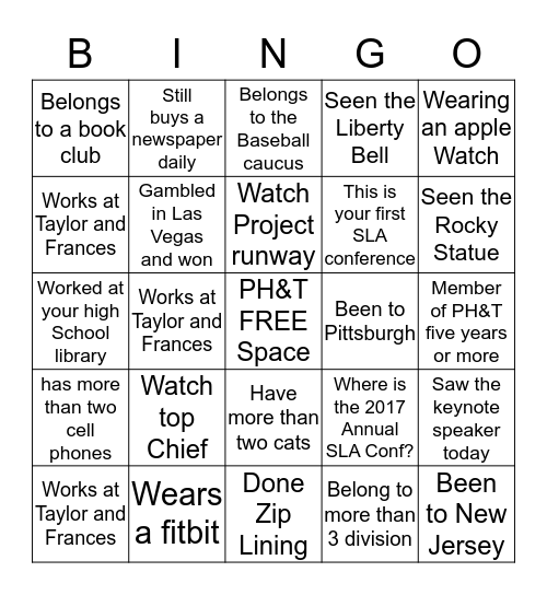 PH&T Bingo Game  Bingo Card